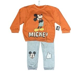 Disney Mickey Mouse Sweatshirt Bronze Long Sleeve Pullover Gray Pant Set Sz7 NWT